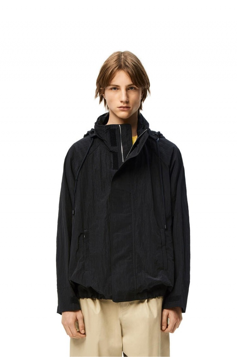 Chaquetas Parka Loewe Encapuchado parka in textured nylon Hombre Negras | 260QYBISF