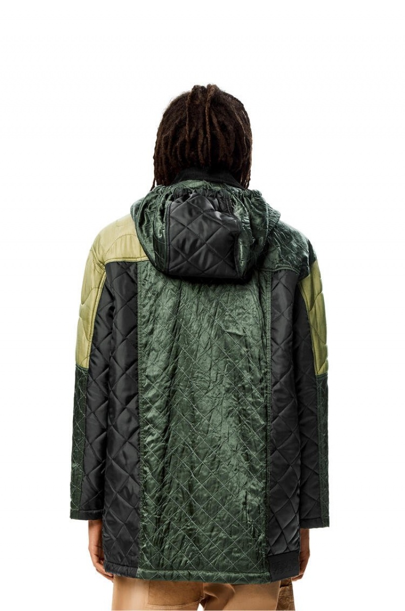 Chaquetas Parka Loewe Patchwork padded parka Hombre Kaki Verde | 514XAJTKB