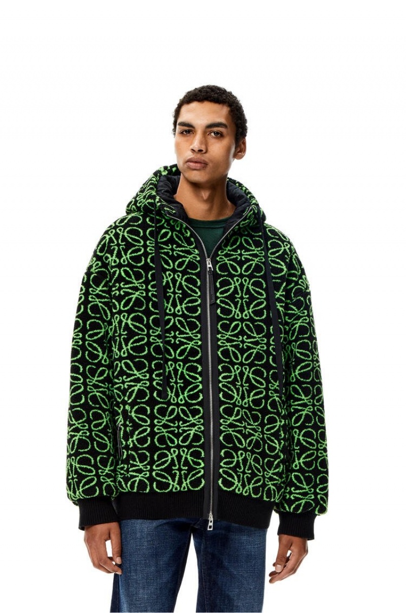 Chaquetas Parka Loewe Zip-up parka in Anagram jacquard fleece Hombre Verde Negras | 276DHKMRY