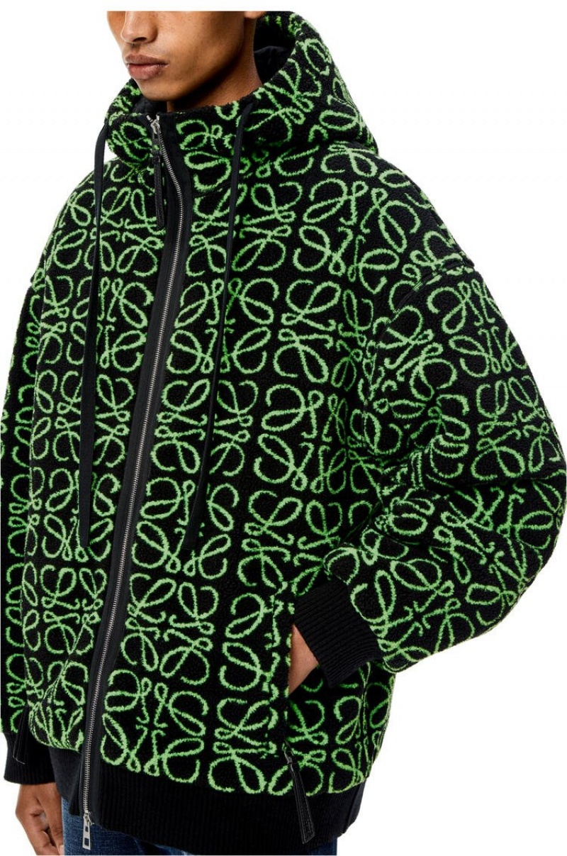 Chaquetas Parka Loewe Zip-up parka in Anagram jacquard fleece Hombre Verde Negras | 276DHKMRY