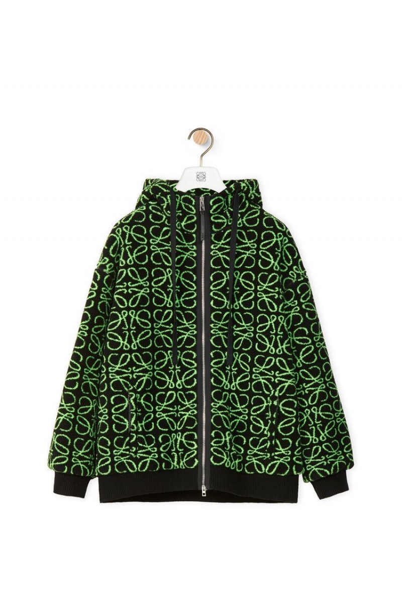 Chaquetas Parka Loewe Zip-up parka in Anagram jacquard fleece Hombre Verde Negras | 276DHKMRY