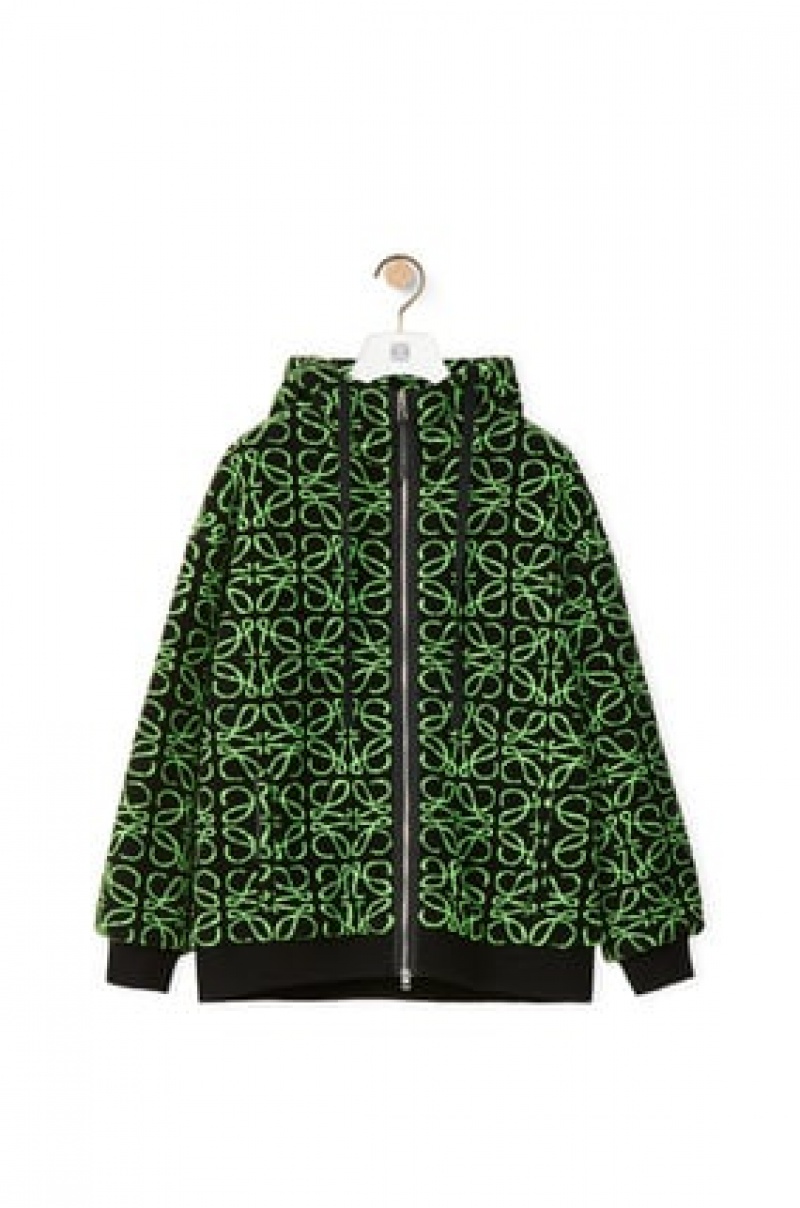 Chaquetas Parka Loewe Zip-up parka in Anagram jacquard fleece Hombre Verde Negras | 276DHKMRY