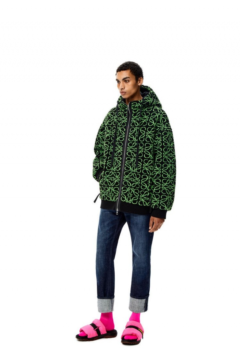 Chaquetas Parka Loewe Zip-up parka in Anagram jacquard fleece Hombre Verde Negras | 276DHKMRY