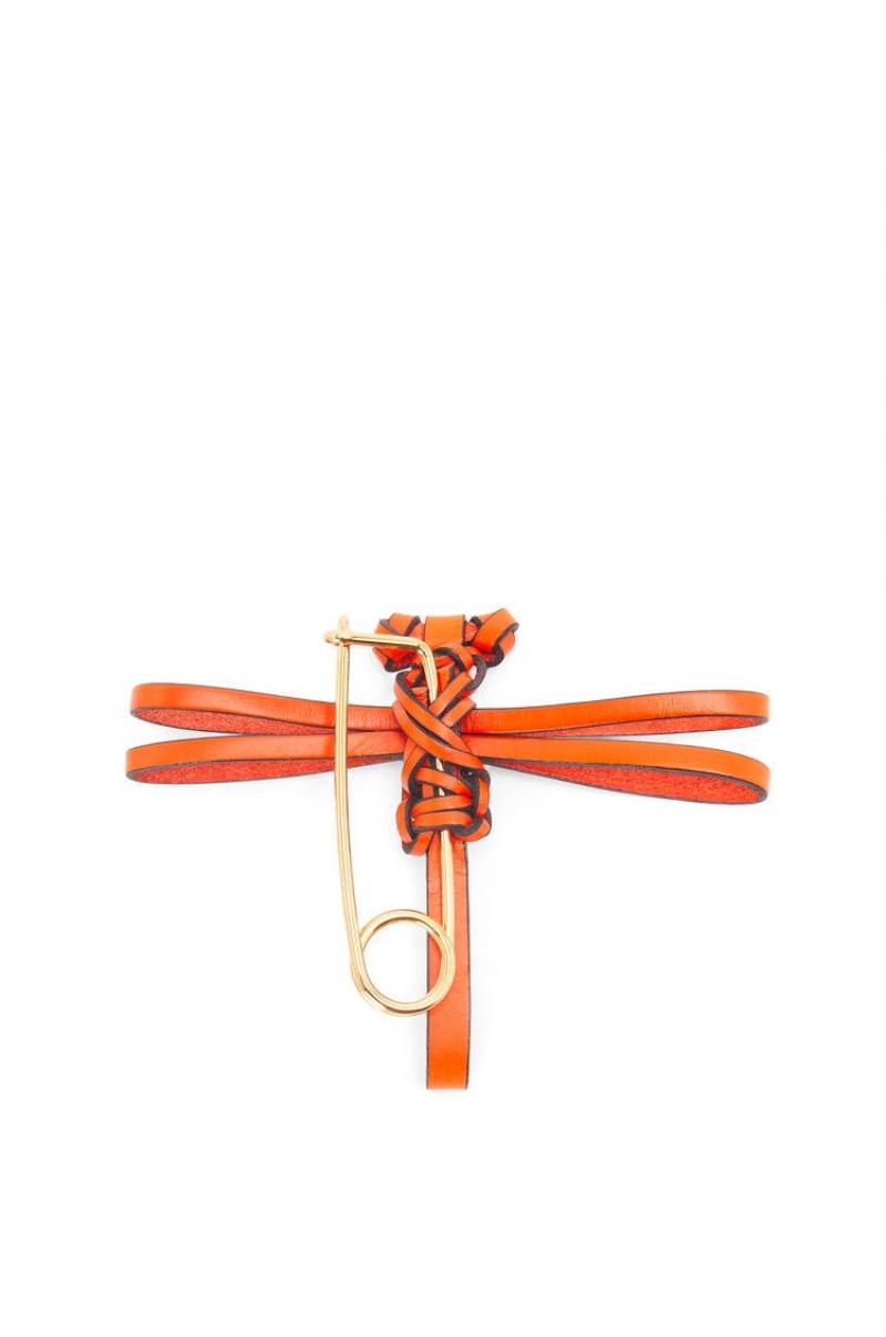 Charms Loewe Dragonfly pin charm in calfskin Mujer Naranjas | 148ZVKLQX