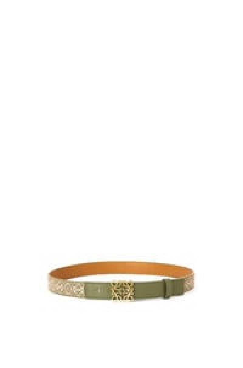 Cinturones Loewe Anagram belt in jacquard and calfskin Mujer Doradas | 785JLCPFS