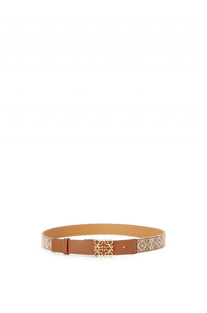 Cinturones Loewe Anagram belt in jacquard and calfskin Mujer Doradas | 785JLCPFS