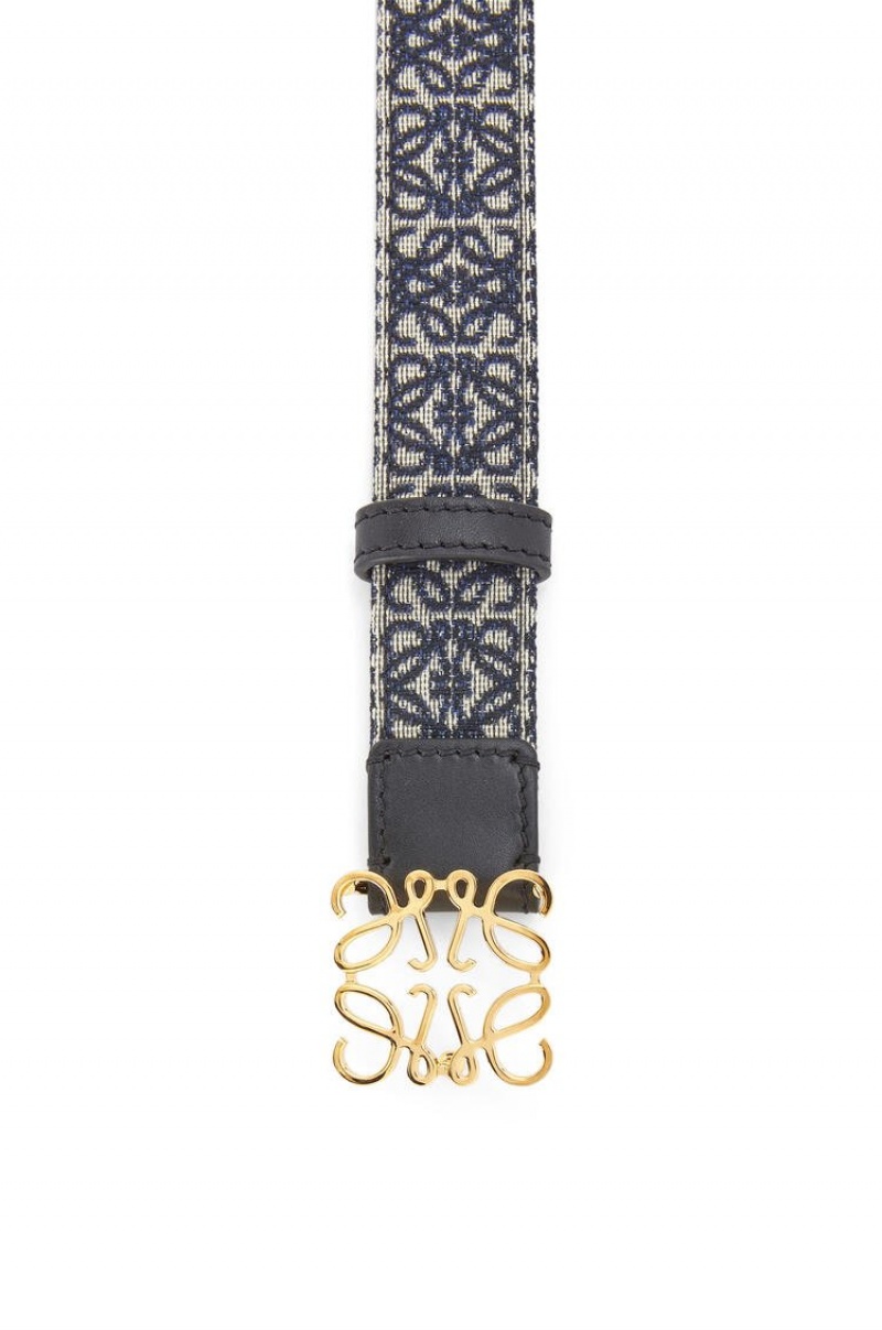 Cinturones Loewe Anagram belt in jacquard and calfskin Mujer Negras Doradas | 301BYUDFS