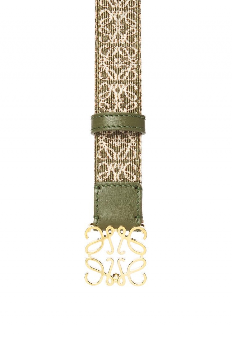 Cinturones Loewe Anagram belt in jacquard and calfskin Mujer Verde Doradas | 291XJDZGY