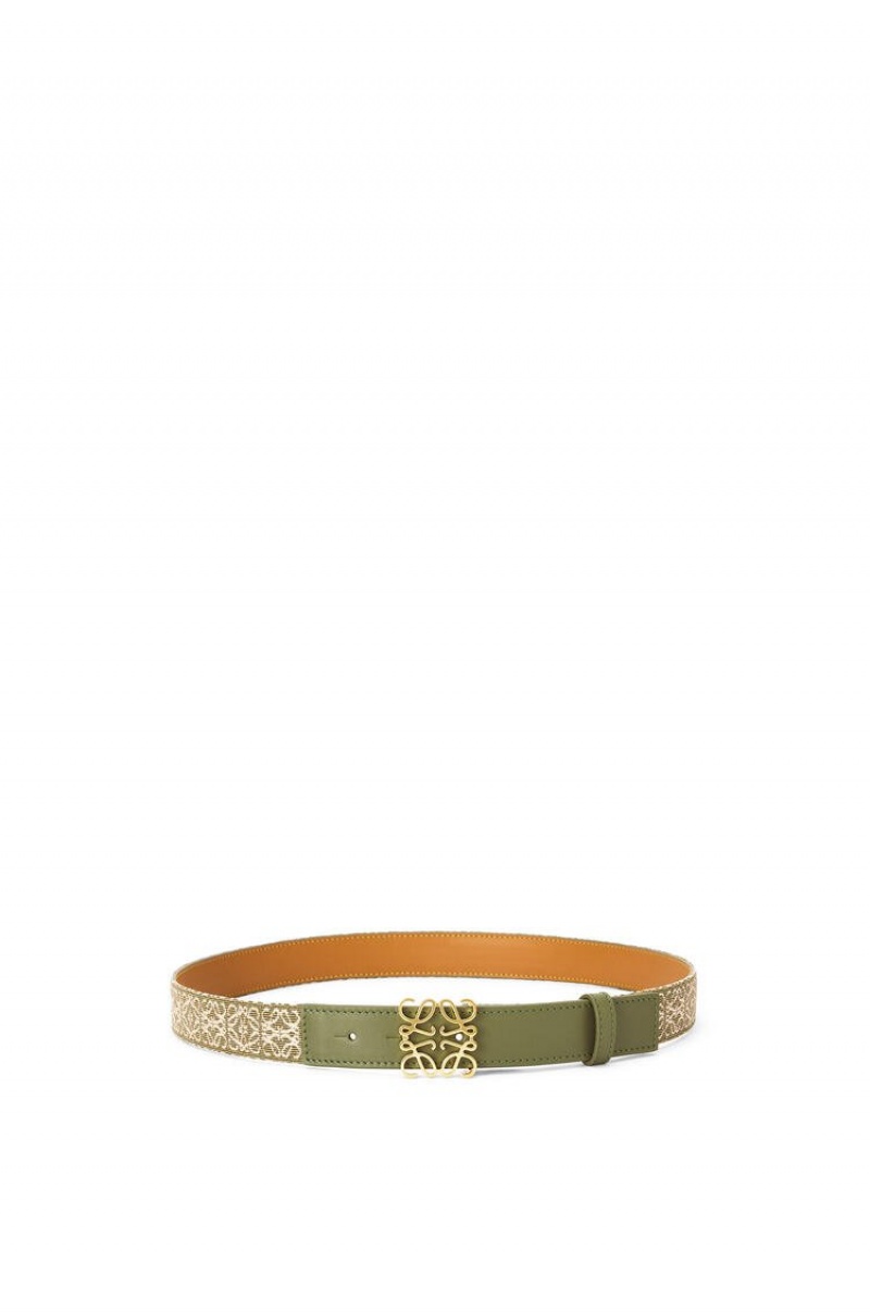 Cinturones Loewe Anagram belt in jacquard and calfskin Mujer Verde Doradas | 291XJDZGY