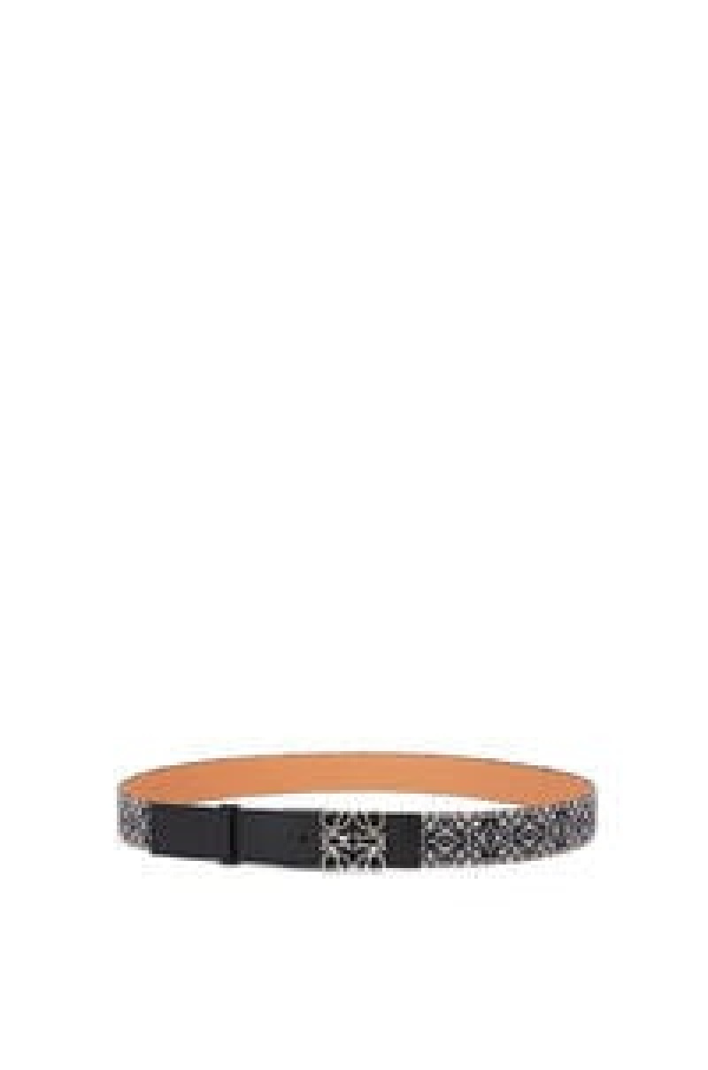 Cinturones Loewe Anagram belt in jacquard and calfskin Hombre Negras | 865SAXEUJ