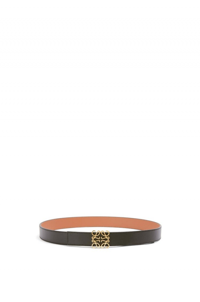 Cinturones Loewe Reversible Anagram belt in smooth calfskin Mujer Negras Doradas | 154PFLEQI