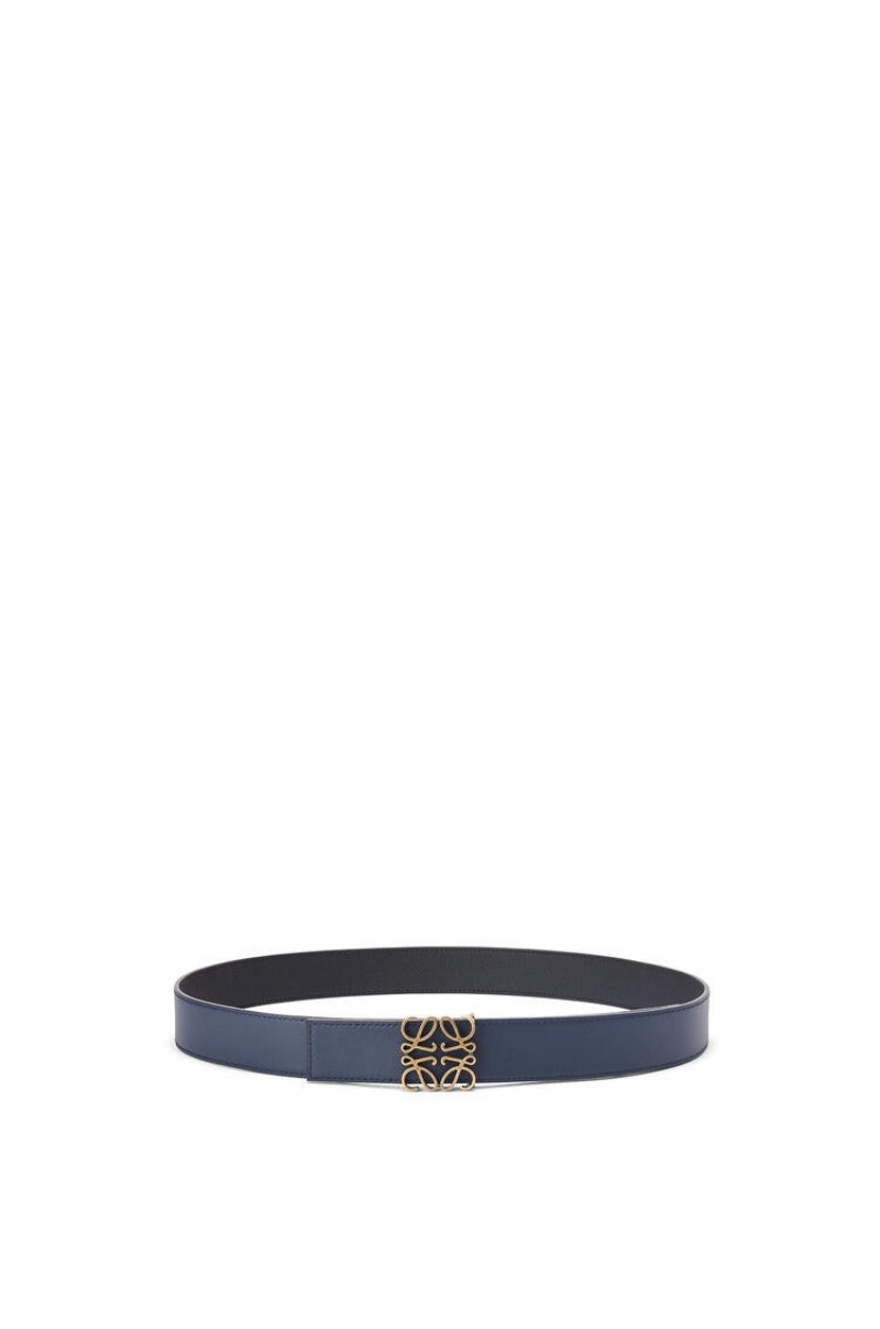 Cinturones Loewe Reversible Anagram belt in soft grained calfskin Hombre Negras Doradas | 492AHDNTP