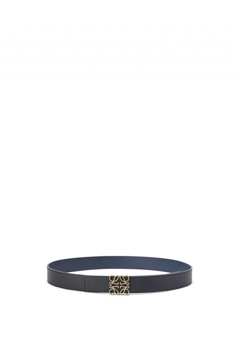 Cinturones Loewe Reversible Anagram belt in soft grained calfskin Hombre Negras Doradas | 492AHDNTP