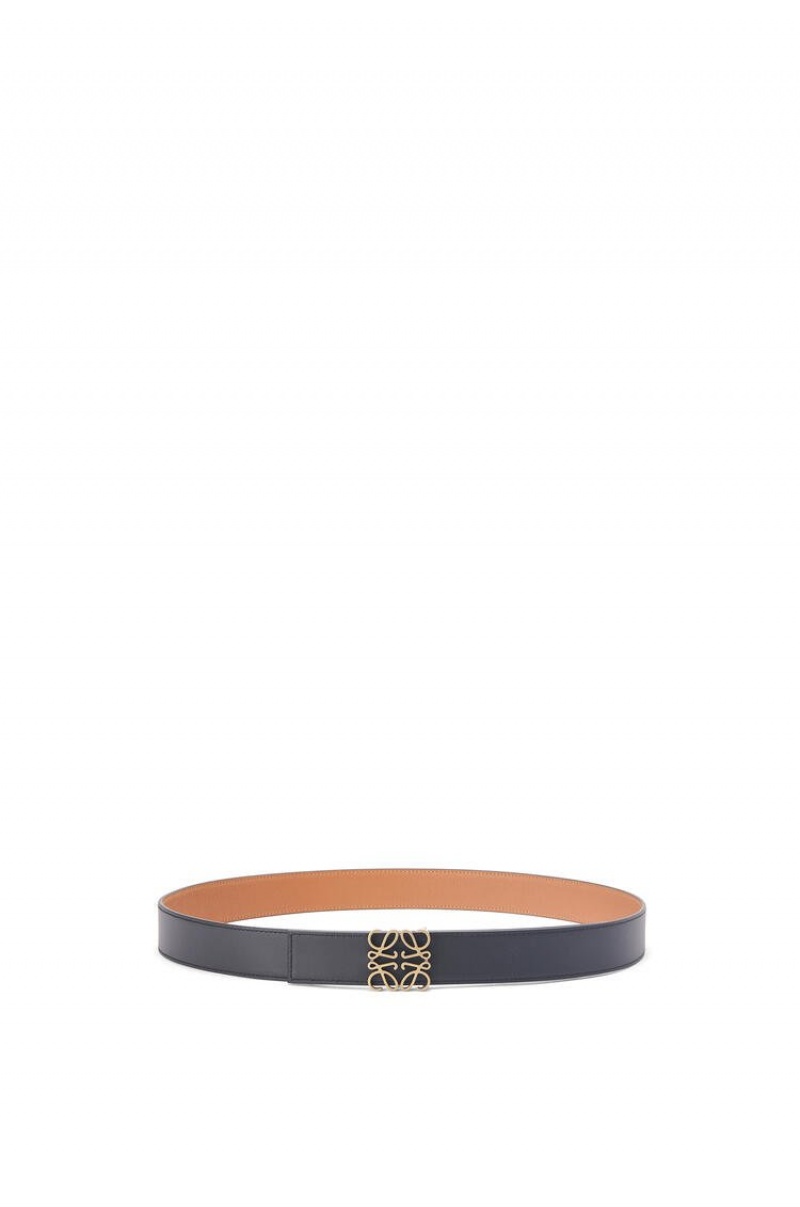 Cinturones Loewe Reversible Anagram belt in soft grained calfskin Hombre Negras Doradas | 460FBWRAY