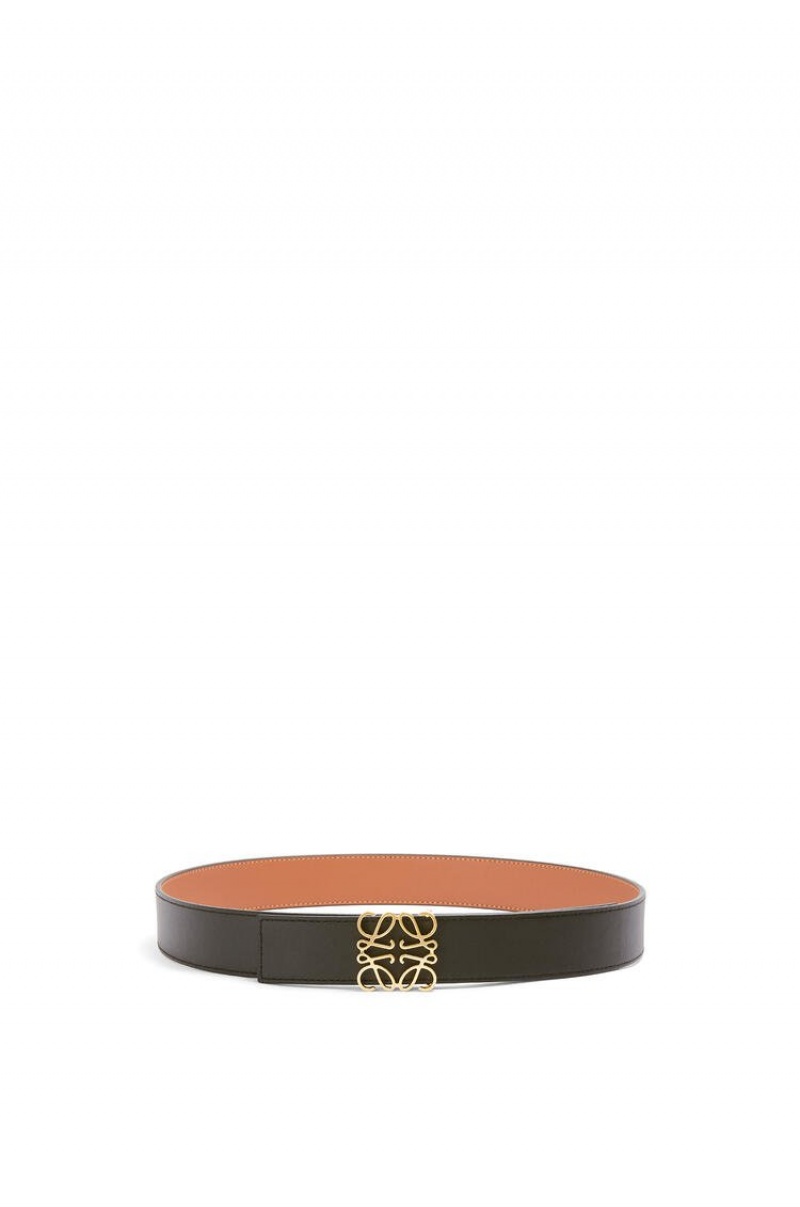 Cinturones Loewe Reversible Anagram belt in smooth calfskin Hombre Negras Doradas | 543MIELGP