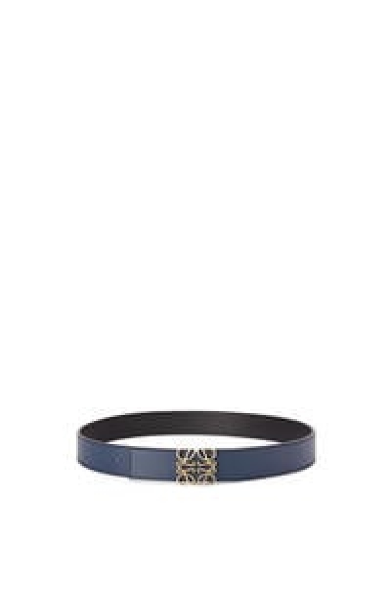 Cinturones Loewe Reversible Anagram belt in smooth calfskin Hombre Negras Doradas | 543MIELGP