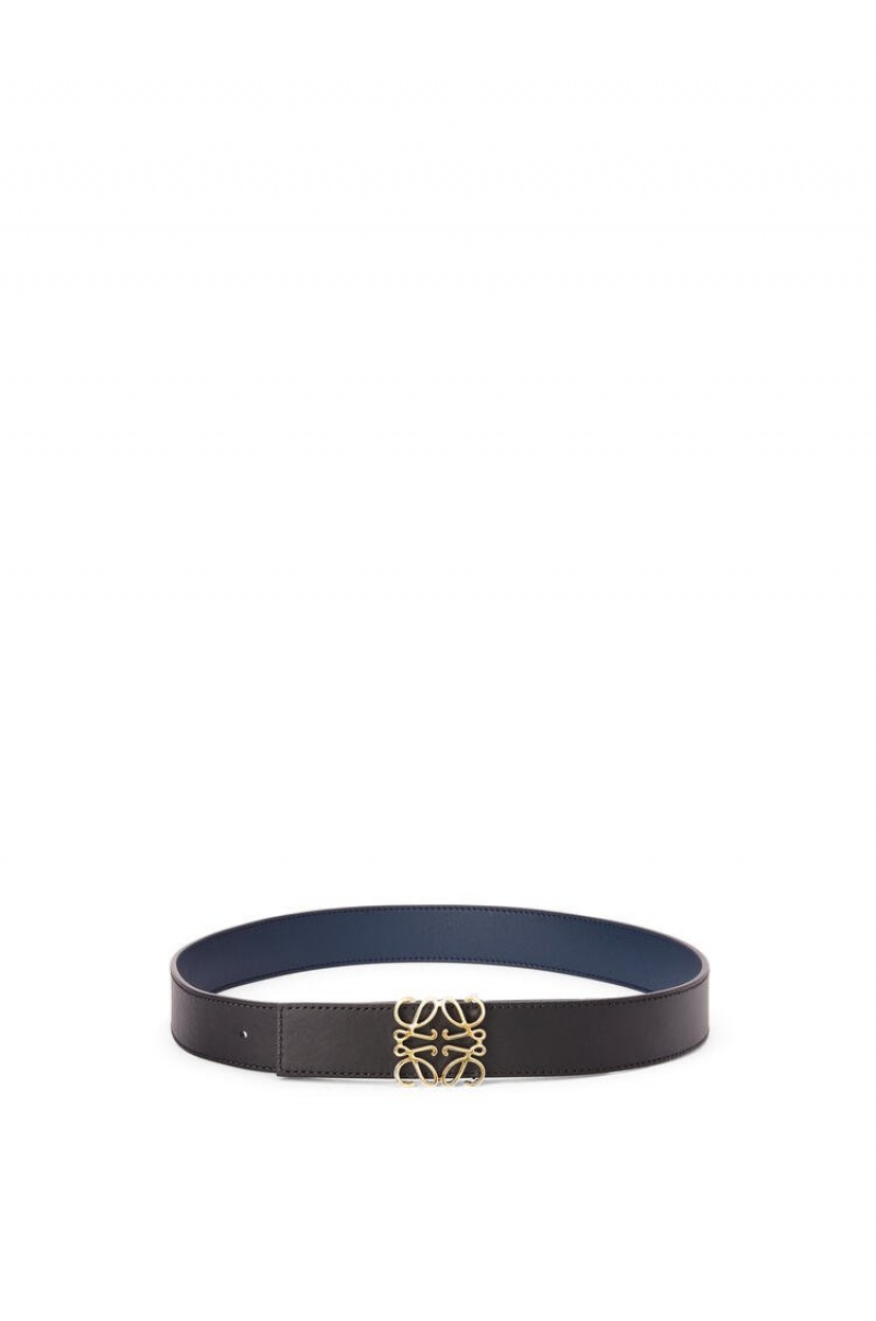 Cinturones Loewe Reversible Anagram belt in smooth calfskin Hombre Negras Doradas | 712GQOZWR