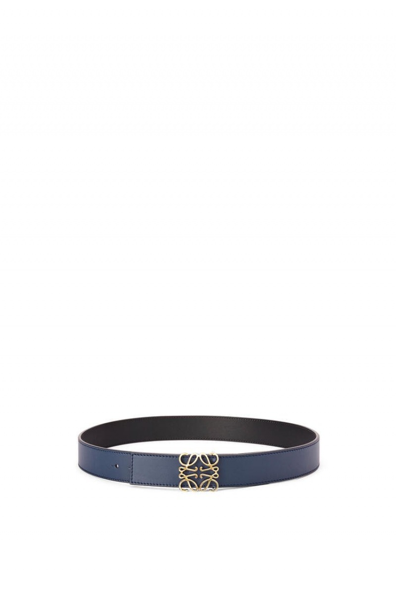 Cinturones Loewe Reversible Anagram belt in smooth calfskin Hombre Negras Doradas | 712GQOZWR