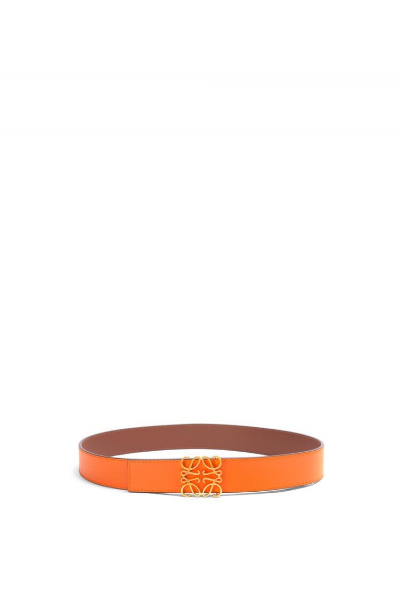 Cinturones Loewe Reversible Anagram belt in smooth calfskin Hombre Naranjas Doradas | 675KHMOIQ