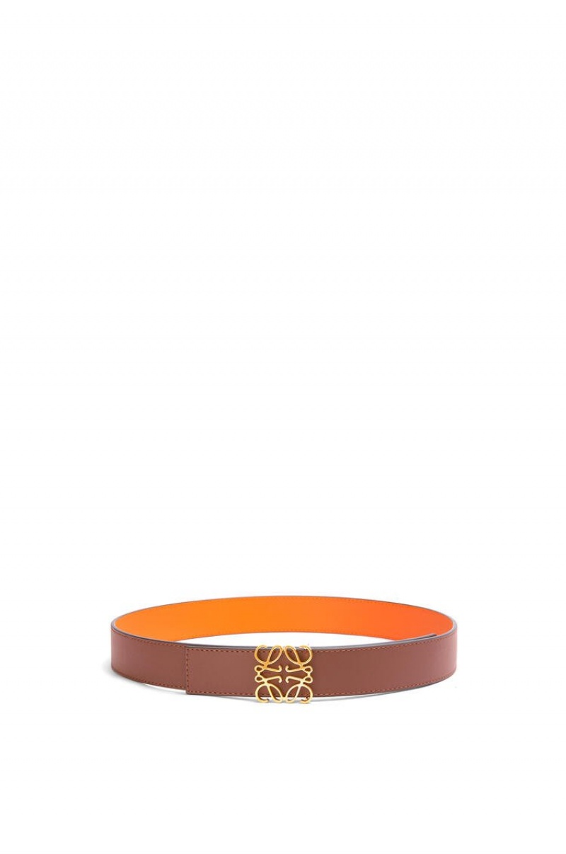 Cinturones Loewe Reversible Anagram belt in smooth calfskin Hombre Naranjas Doradas | 675KHMOIQ