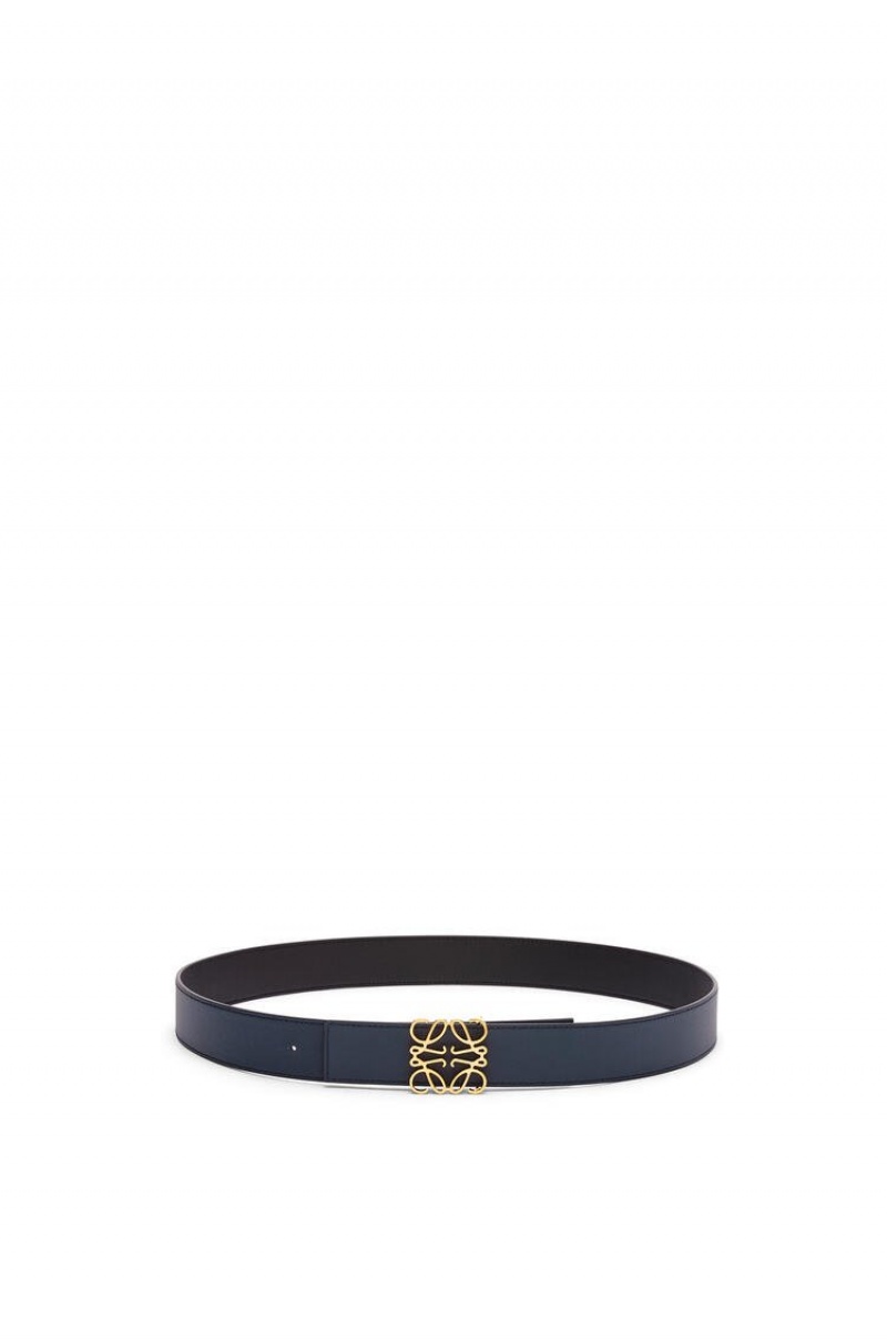 Cinturones Loewe Reversible Anagram belt in smooth calfskin and brass Hombre Negras Doradas | 918TZLXNW