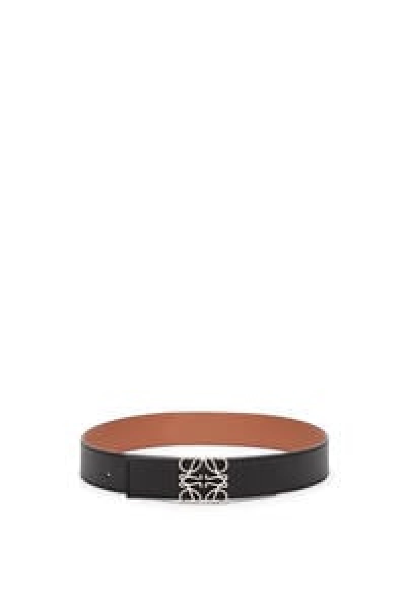 Cinturones Loewe Reversible Anagram belt in smooth calfskin and brass Hombre Negras Doradas | 918TZLXNW