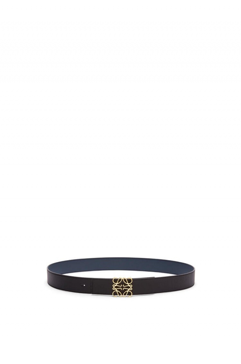 Cinturones Loewe Reversible Anagram belt in smooth calfskin and brass Hombre Negras Doradas | 918TZLXNW