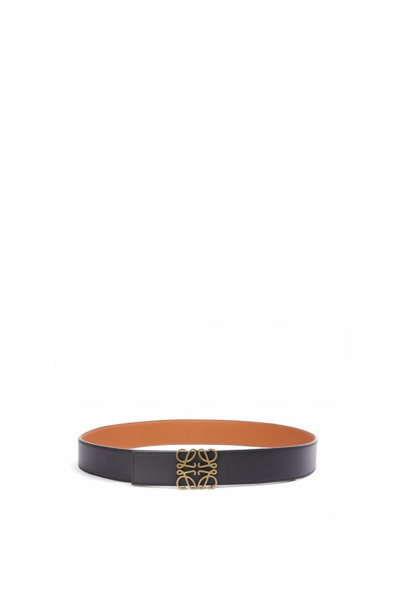 Cinturones Loewe Reversible Anagram belt in soft grained calfskin Hombre Negras Doradas | 308YDRPIO