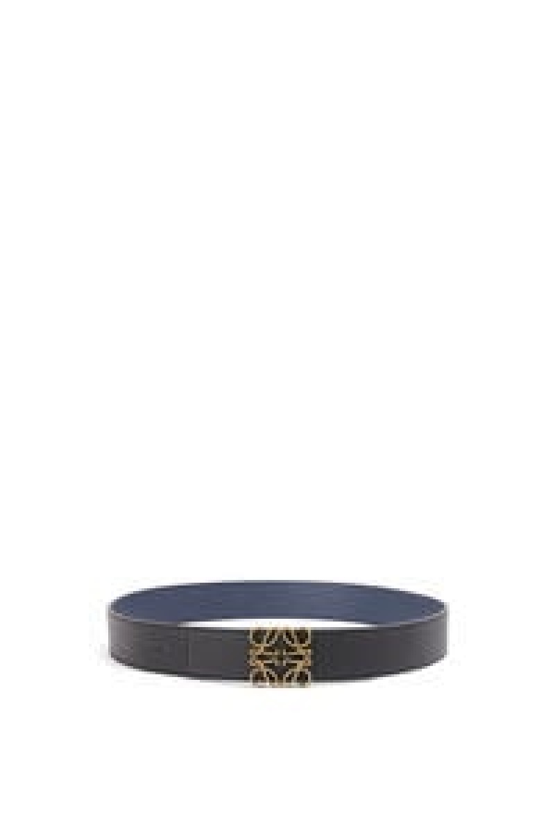 Cinturones Loewe Reversible Anagram belt in soft grained calfskin Hombre Negras Doradas | 308YDRPIO