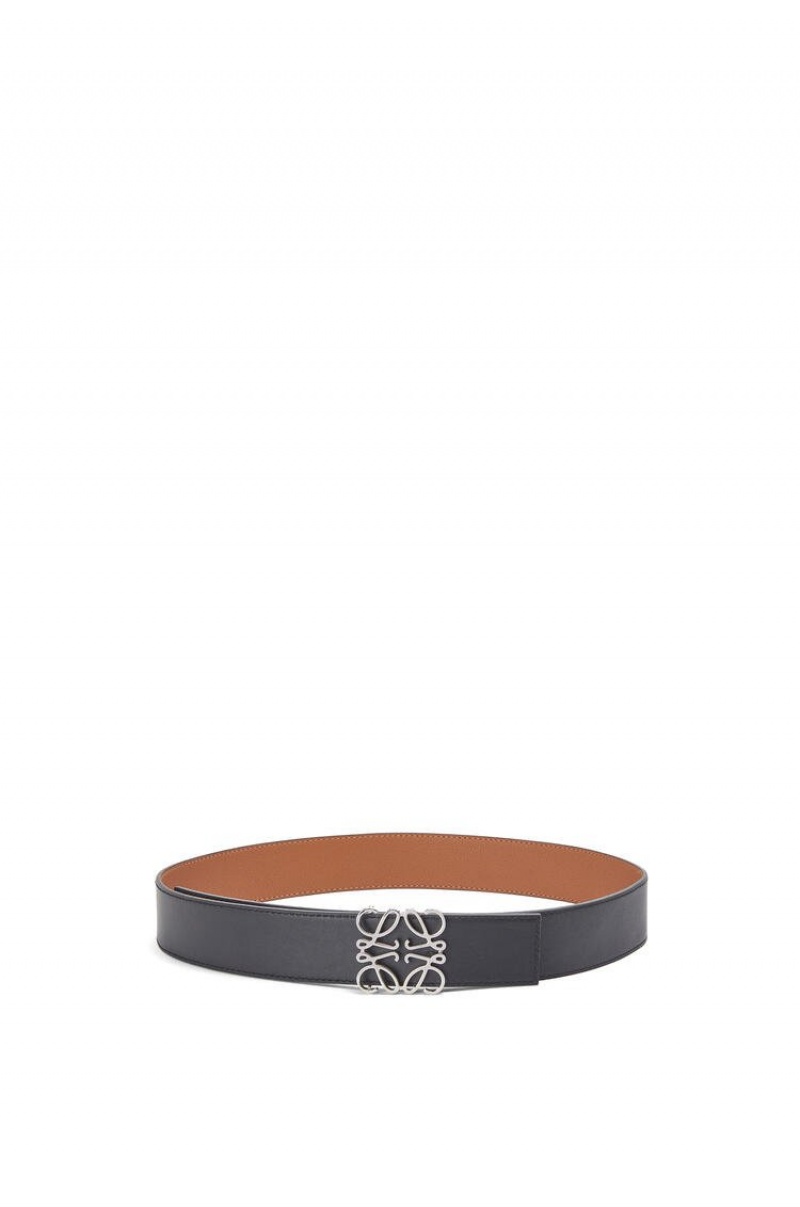 Cinturones Loewe Reversible Anagram belt in soft grained calfskin Hombre Negras | 782PIEHVW