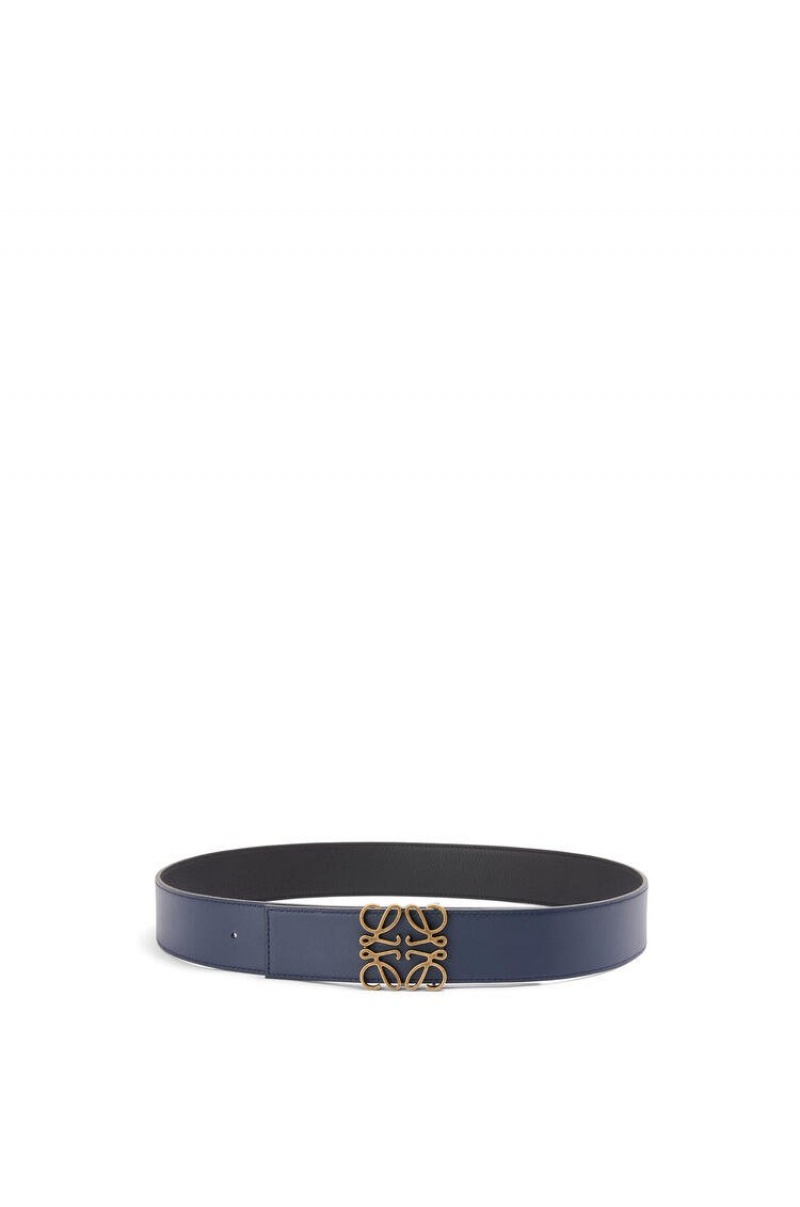 Cinturones Loewe Reversible Anagram belt in soft grained calfskin Hombre Negras Doradas | 429XEICQY