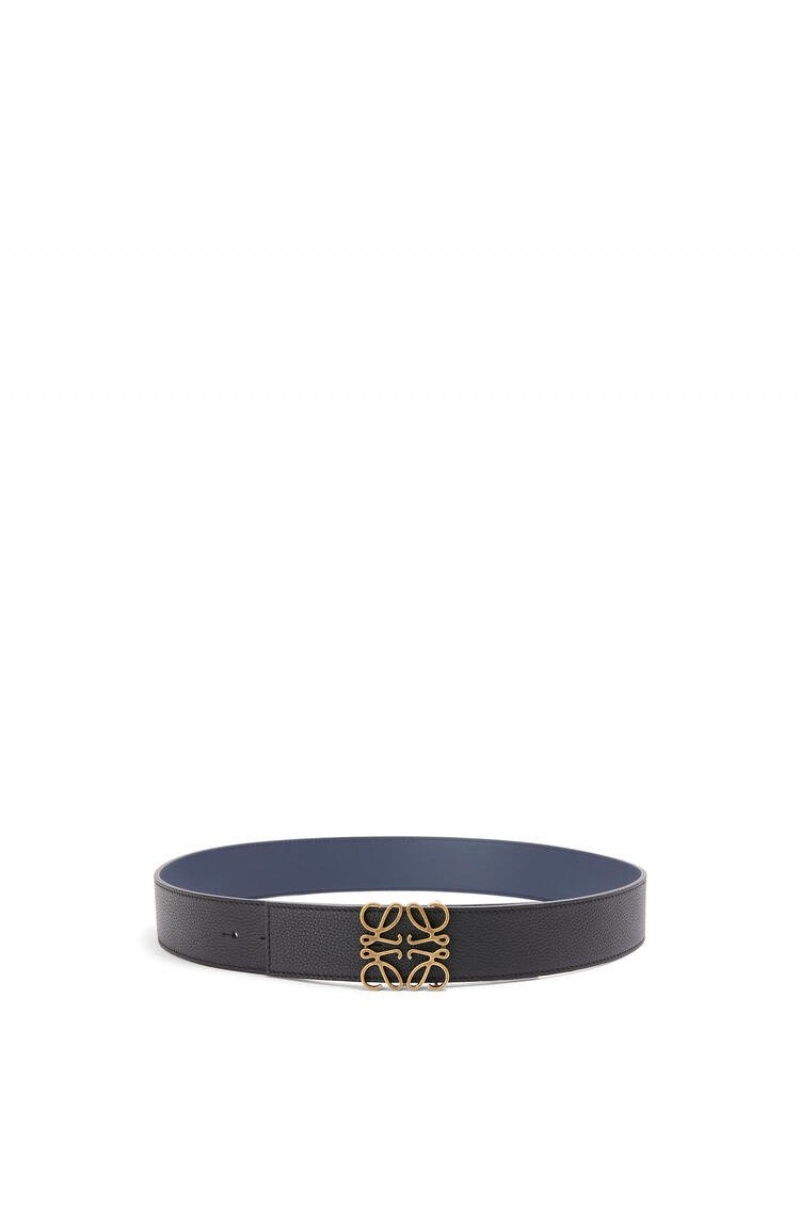 Cinturones Loewe Reversible Anagram belt in soft grained calfskin Hombre Negras Doradas | 429XEICQY