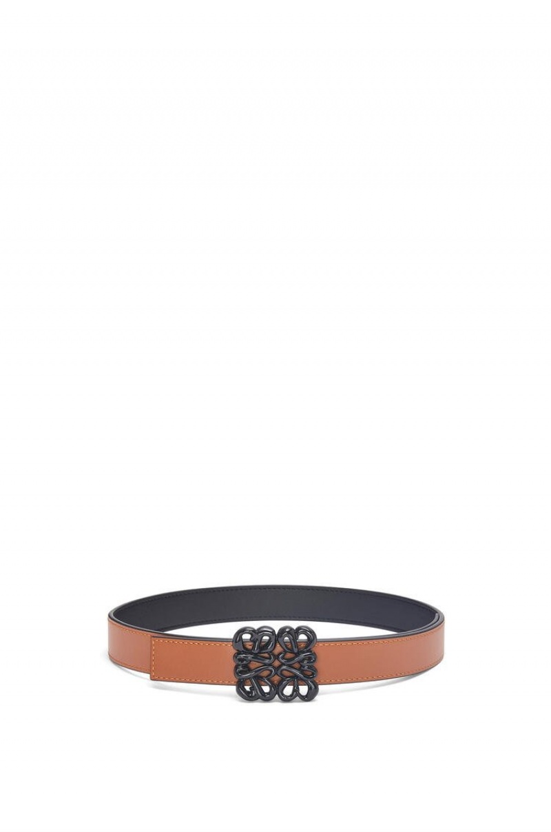 Cinturones Loewe Reversible Inflated Anagram belt in soft calfskin Mujer Negras | 379DURXON