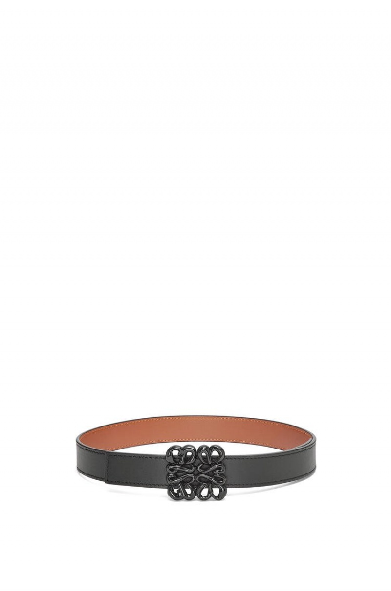 Cinturones Loewe Reversible Inflated Anagram belt in soft calfskin Mujer Negras | 379DURXON