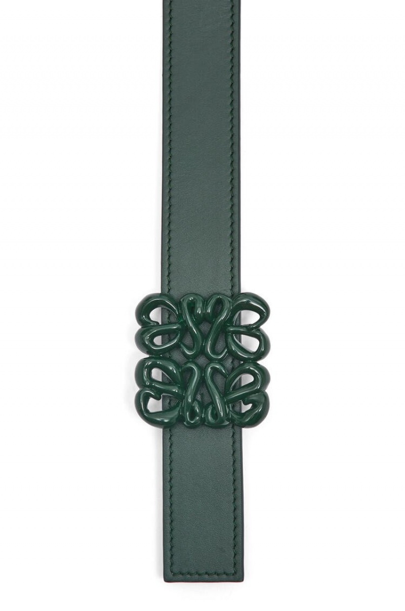 Cinturones Loewe Reversible Inflated Anagram belt in soft calfskin Mujer Kaki Verde | 039XJZWVK