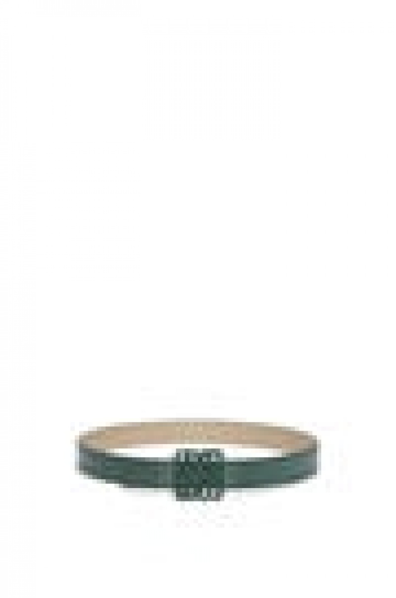 Cinturones Loewe Reversible Inflated Anagram belt in soft calfskin Mujer Kaki Verde | 039XJZWVK