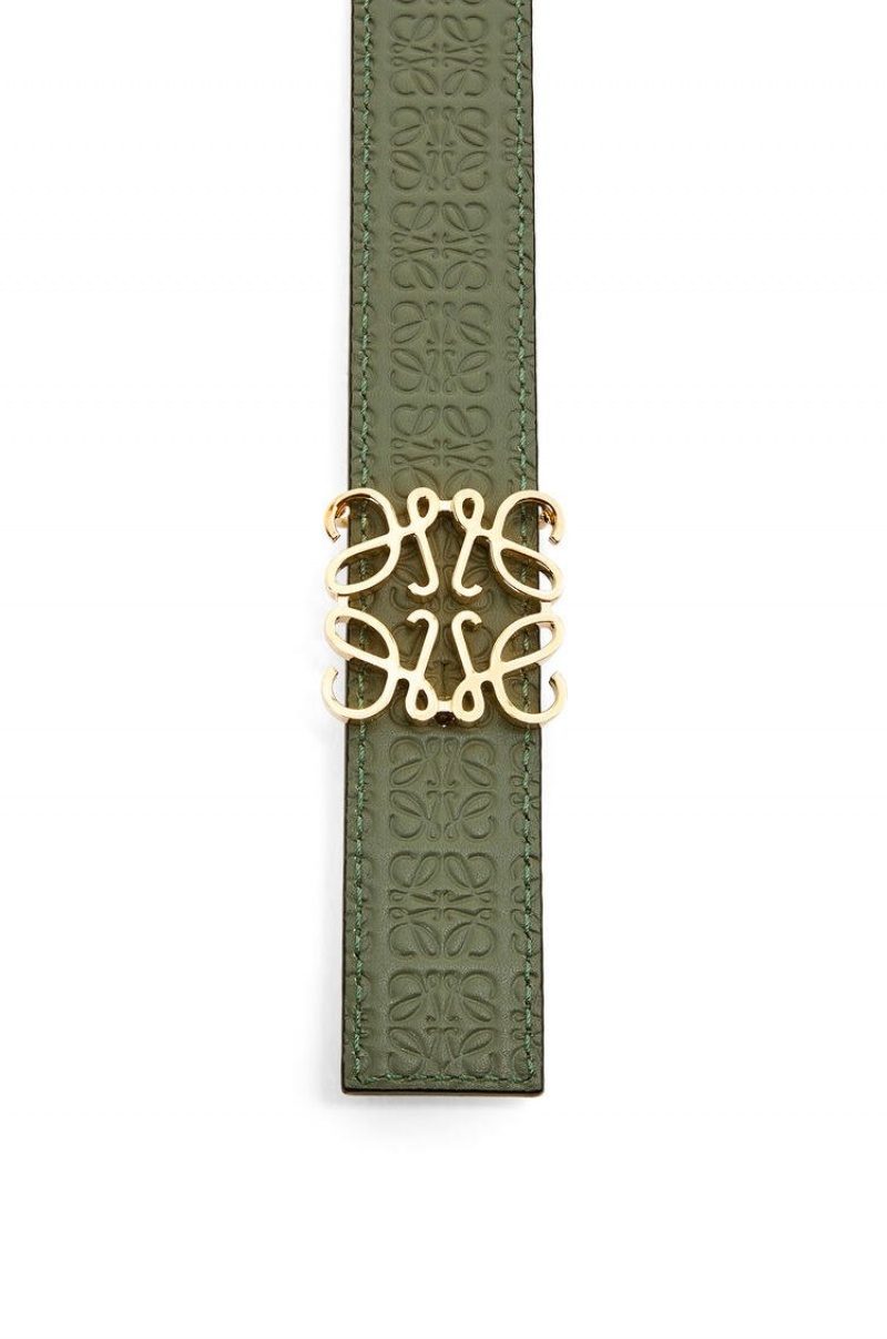 Cinturones Loewe Reversible Repeat belt in silk calfskin Mujer Verde Doradas | 493AFUYMC