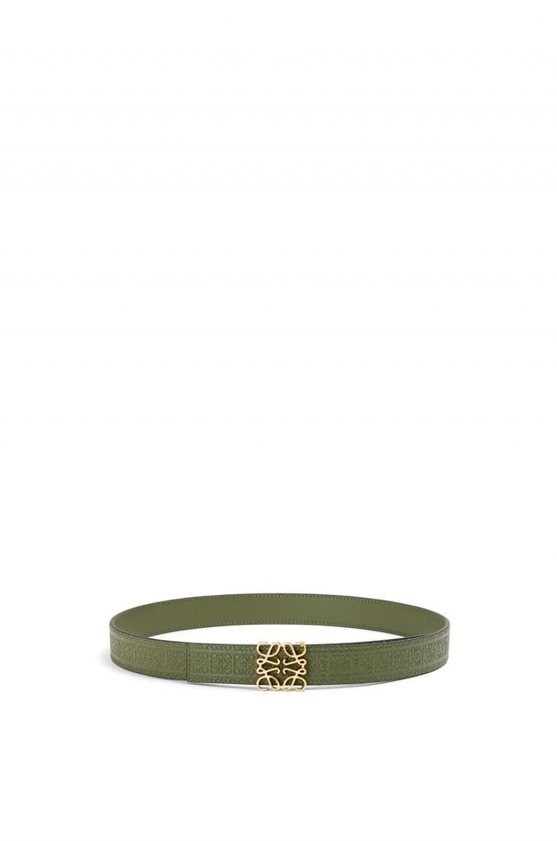 Cinturones Loewe Reversible Repeat belt in silk calfskin Mujer Verde Doradas | 493AFUYMC