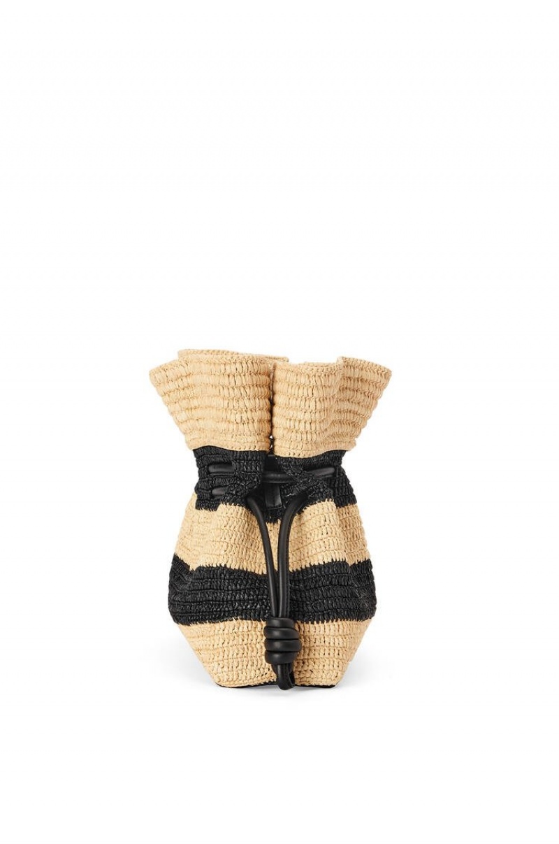 Clutch Loewe Flamenco Clutch in striped raffia and calfskin Mujer Negras | 409YXTMLD