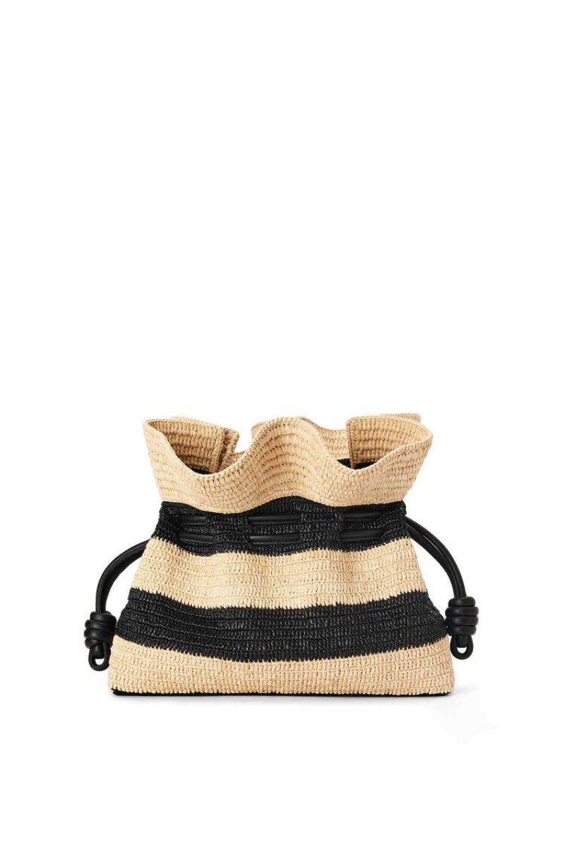 Clutch Loewe Flamenco Clutch in striped raffia and calfskin Mujer Negras | 409YXTMLD