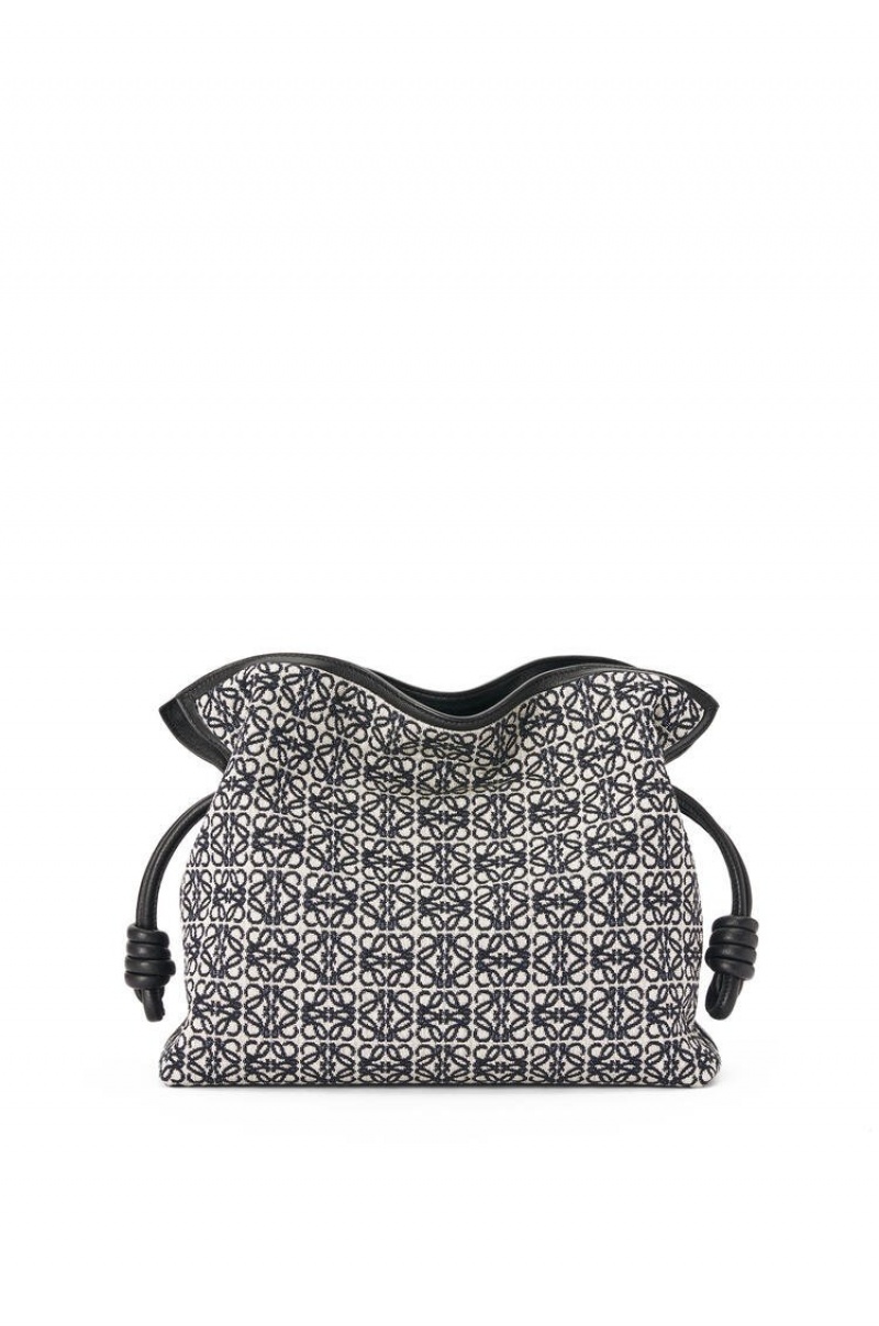 Clutch Loewe Flamenco clutch in Anagram jacquard and calfskin Mujer Azul Marino Negras | 609QYVHEA