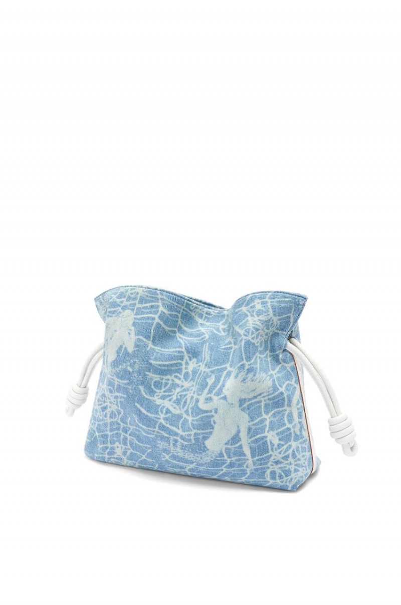 Clutch Loewe Flamenco clutch in denim and classic calfskin Mujer Indigo Blancas | 905HPVLCJ