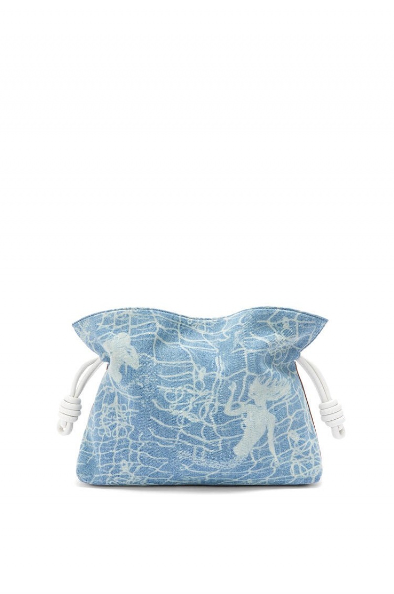 Clutch Loewe Flamenco clutch in denim and classic calfskin Mujer Indigo Blancas | 905HPVLCJ