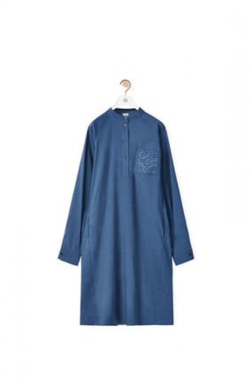 Dresses Loewe Anagram tunic dress in linen and cotton Mujer Azules | 746ALBUGC