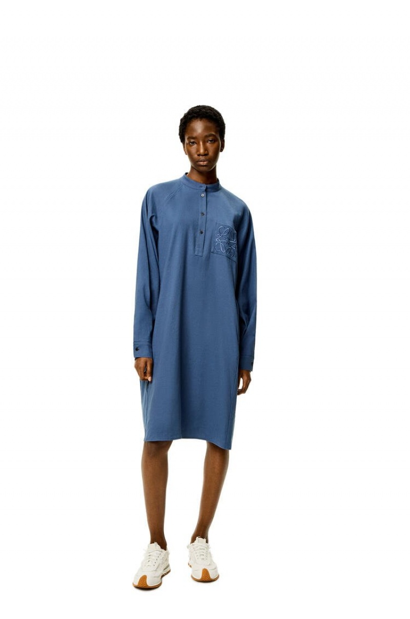 Dresses Loewe Anagram tunic dress in linen and cotton Mujer Azules | 746ALBUGC