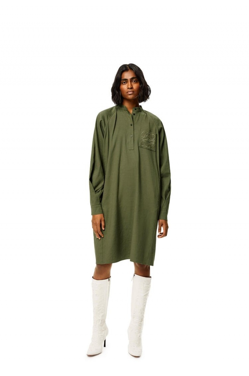 Dresses Loewe Anagram tunic dress in linen and cotton Mujer Lichen | 986VRELZX