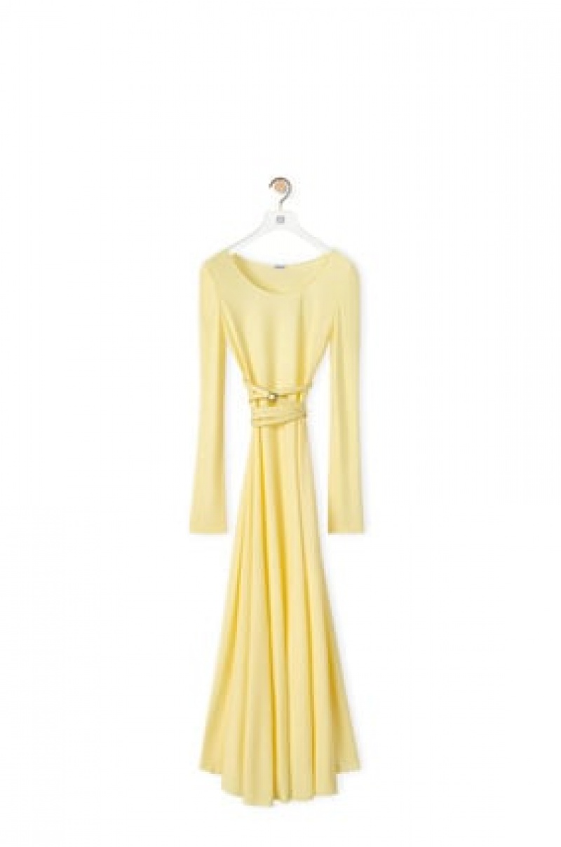 Dresses Loewe Belted midi dress in viscose Mujer Amarillo Claro | 094REJWGI