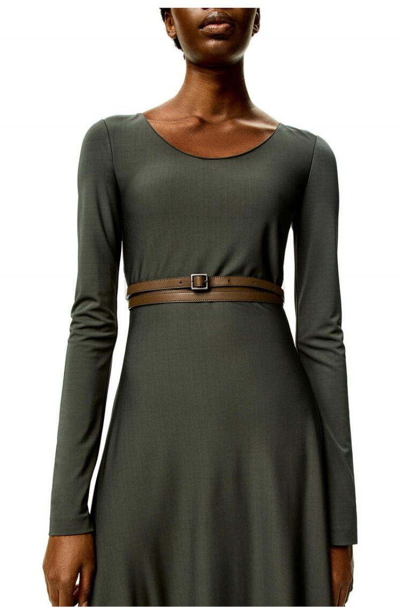 Dresses Loewe Belted midi dress in viscose Mujer Kaki | 314WHLKUT