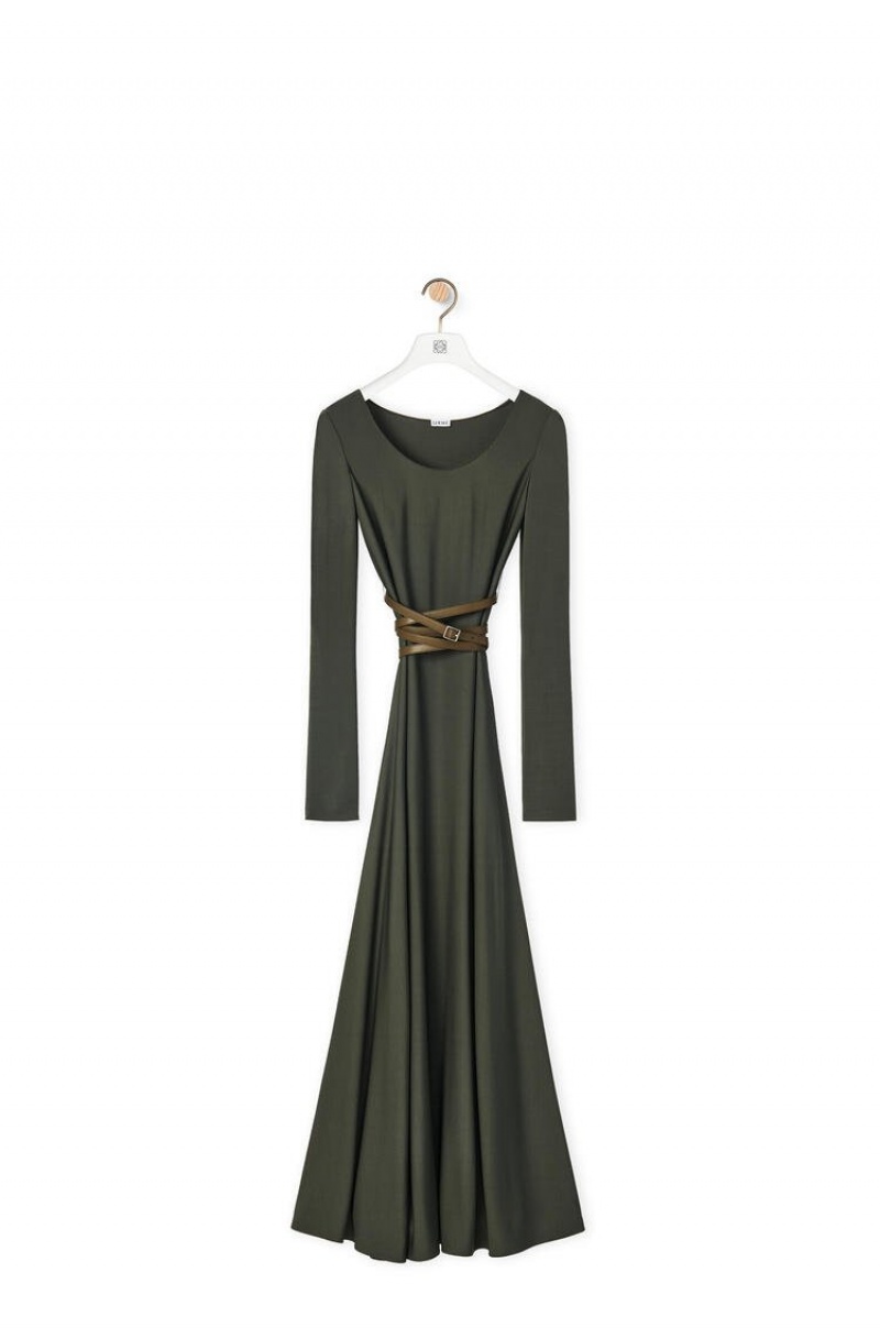 Dresses Loewe Belted midi dress in viscose Mujer Kaki | 314WHLKUT