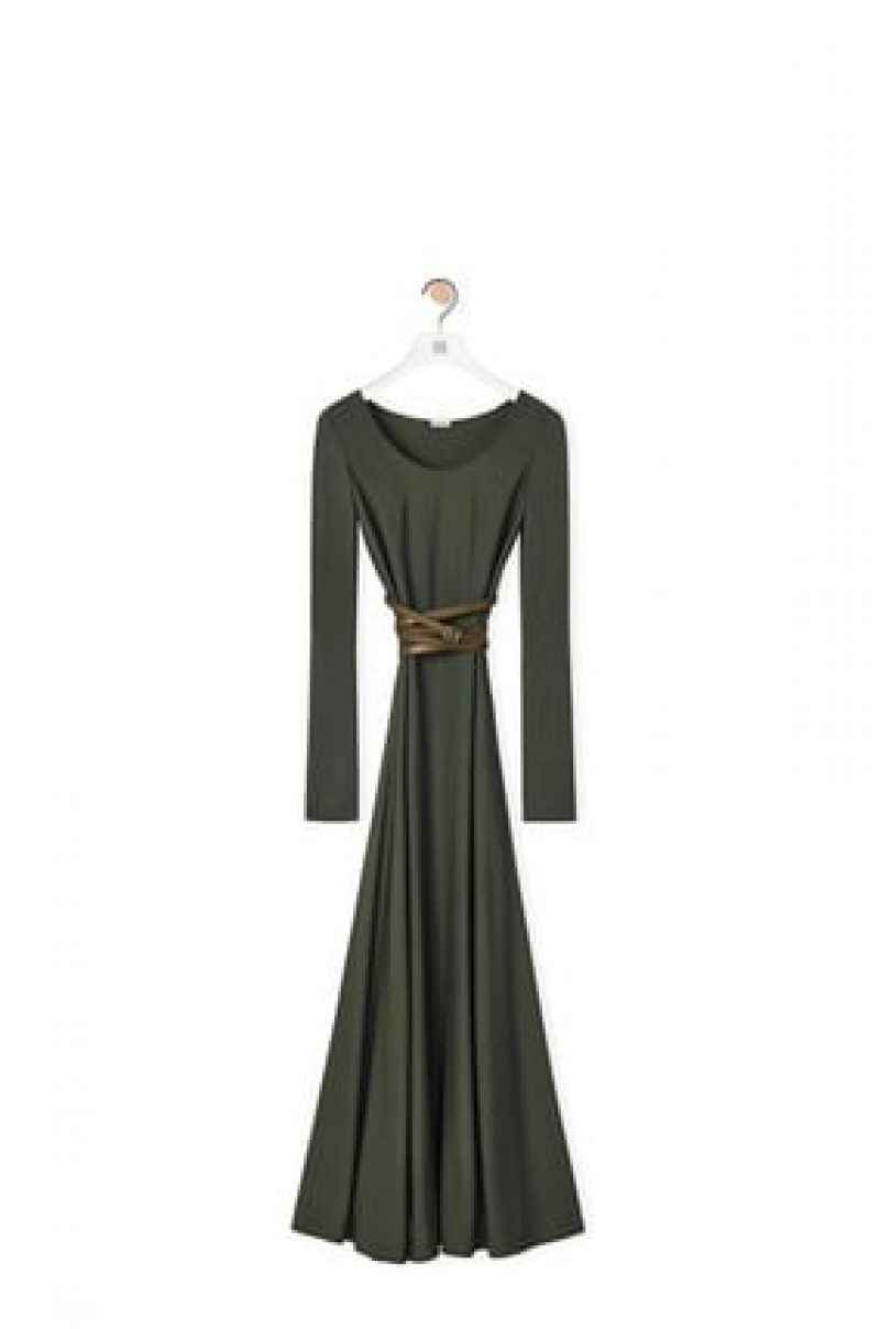 Dresses Loewe Belted midi dress in viscose Mujer Kaki | 314WHLKUT